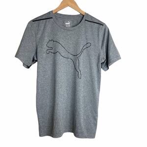 Puma gray black logo crew short sleeve tee shirt small